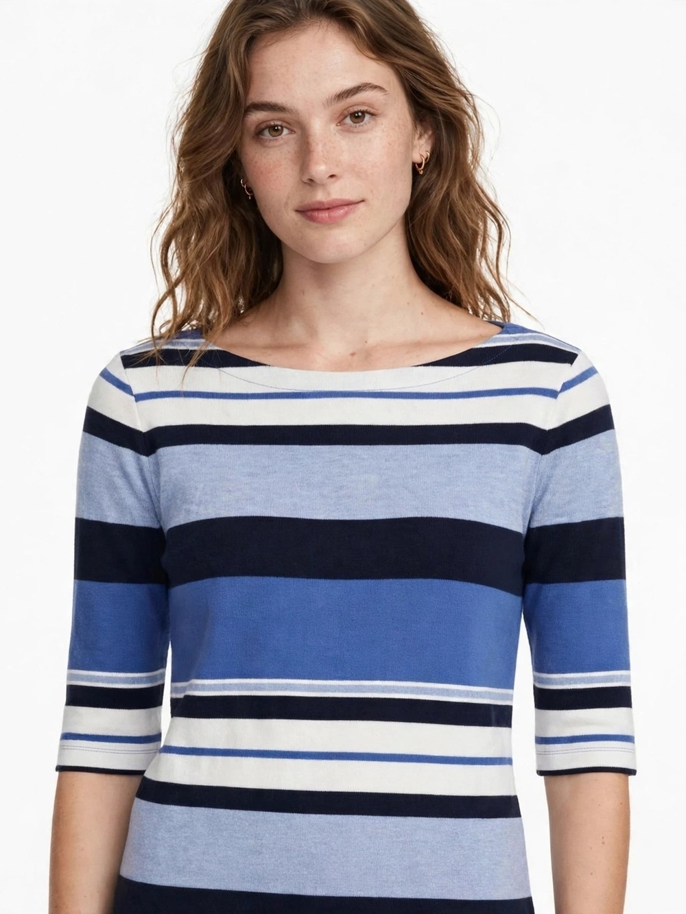 KAREN SCOTT Blue White Navy Stripe Knit Top